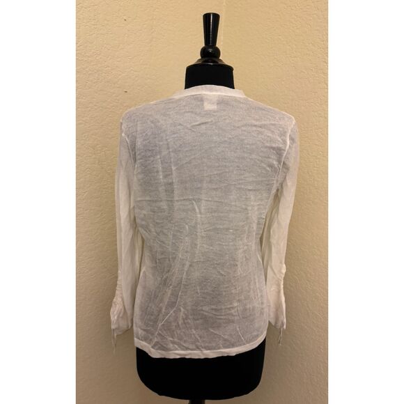 Chico's Lightweight Gathered Ruched Tie Sleeves Open Cardigan - Sz 00 (XS) - Picture 3 of 11